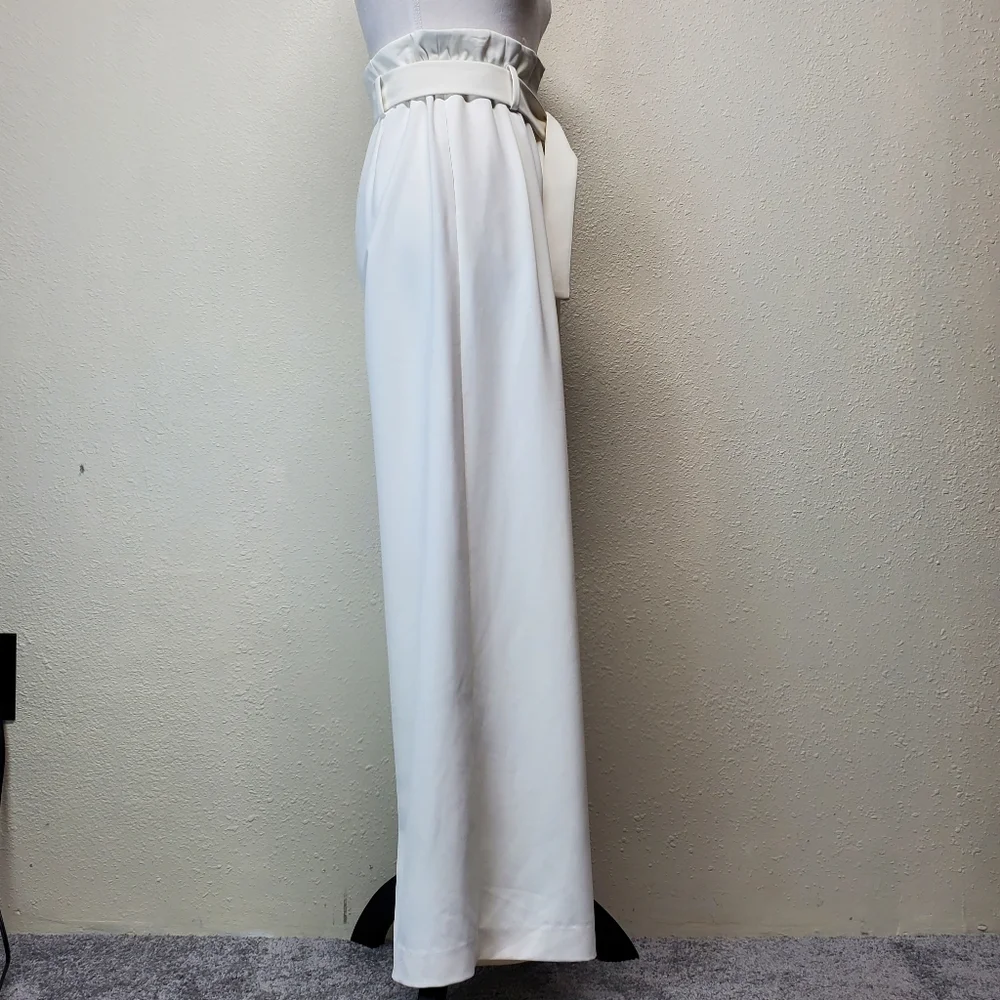 BCBG MazAzria White Wide Leg Dress Pants with White Fabric Belt Size Ext… - Picture 9 of 10